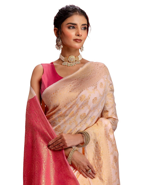 Vasthrlay Womens Weaving Unstitched Cream Saree