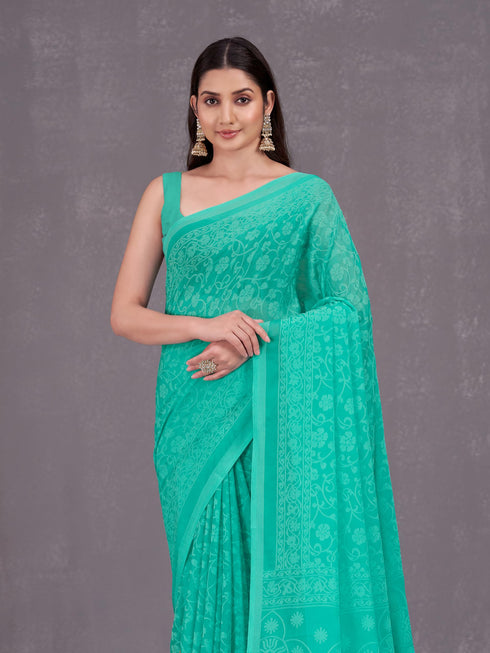 Vasthrlay Orange Chiffon Floral Saree