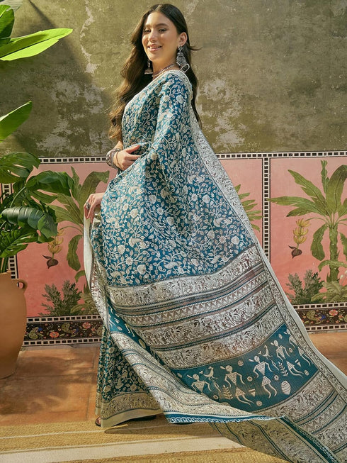 Vasthrlay Womens Printed Unstitched Beige Saree