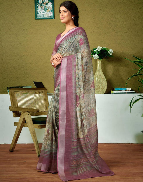 Vasthrlay Womens Cotton Printed Brown Saree