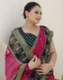 Vasthrlay Georgette Bandhani Pink Saree With Black Unstitched Blouse Piece