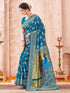 Vasthrlay Weaving Banarasi Unstitched Peacock Blue Saree