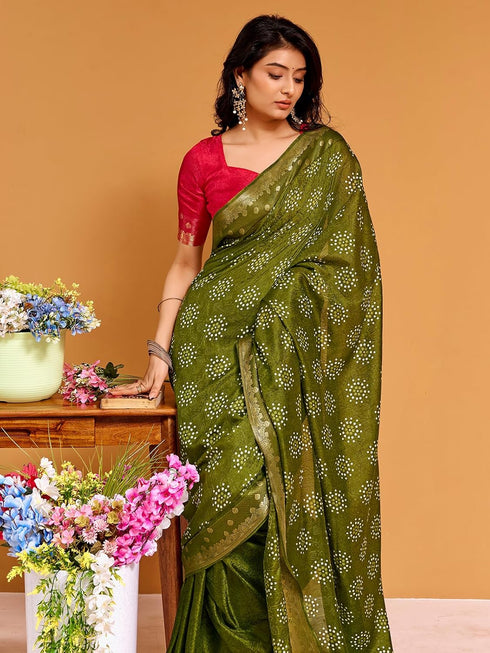 Vasthrlay Bandhani Printed Rama Saree