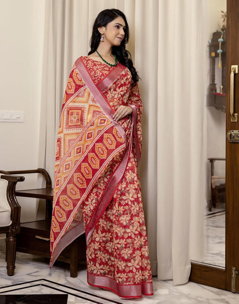 Vasthrlay Womens Printed Unstitched White Saree