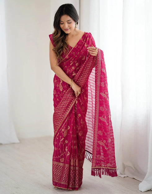 Vasthrlay Red Unstitched Saree
