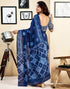 Vasthrlay Womens Printed Dark Blue And White Saree With Unstitched Blouse Piece