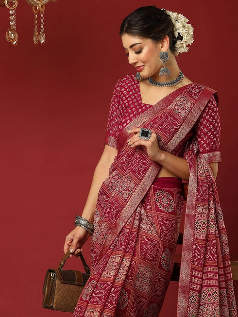Vasthrlay Georgette Bandhani Unstitched Pink Saree