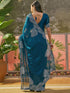 Vasthrlay Shimmer Scalloped Peacock Blue Saree With Unstitched Blouse Piece