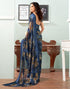 Vasthrlay Georgette Sequence Dark Blue Saree With Unstitched Blouse Piece