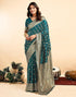 Vasthrlay Kanjivaram Banarasi Wedding Teal Blue Saree With Unstitched Blouse Piece
