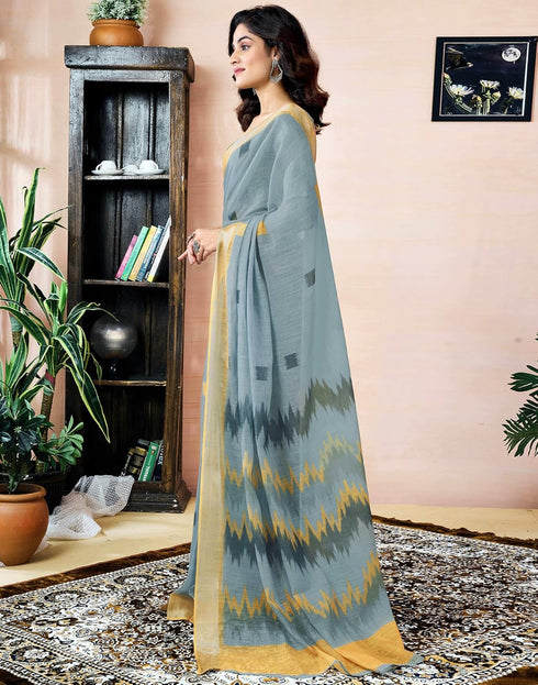 Vasthrlay Womens Printed Unstitched Dark Green Saree