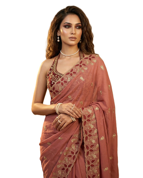 Vasthrlay Pink Embroidery Saree