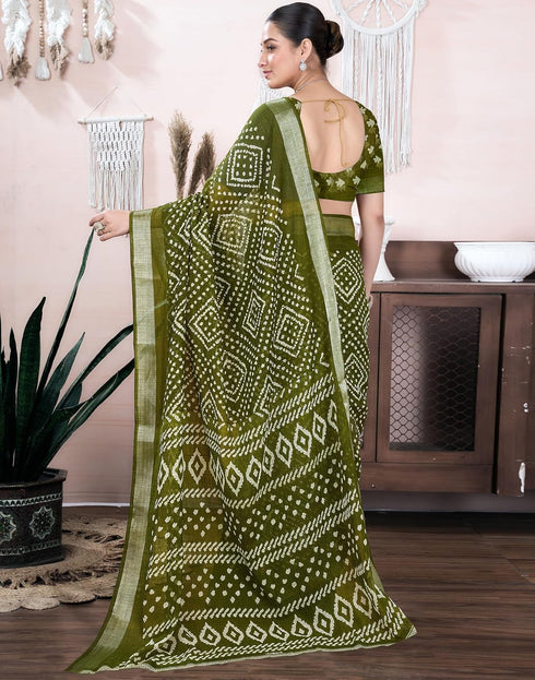 Vasthrlay Bandhani Printed Unstitched Yellow Saree