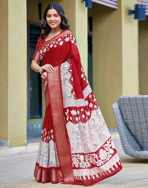 Vasthrlay Printed Weaving Unstitched Red Saree