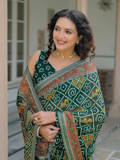 Samah Georgette Bandhani Pink Saree