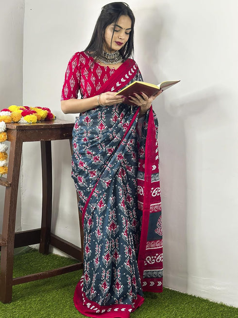 Vasthrlay Printed Unstitched Blue Smc Ethnic Wear