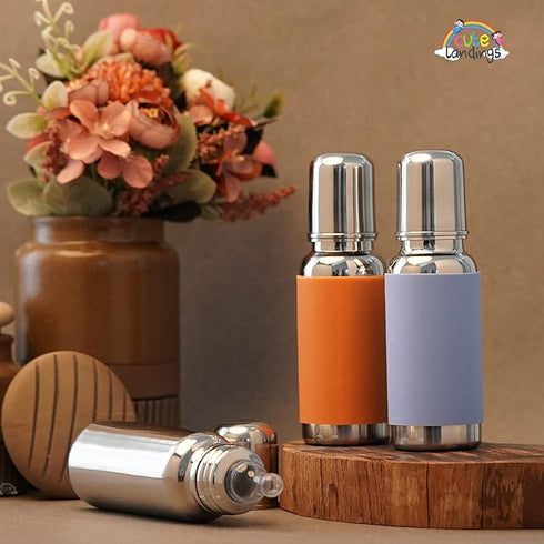 Cute landings Soft Cotton Baby Feeding Bottle Cover with Steel Feeding Bottle