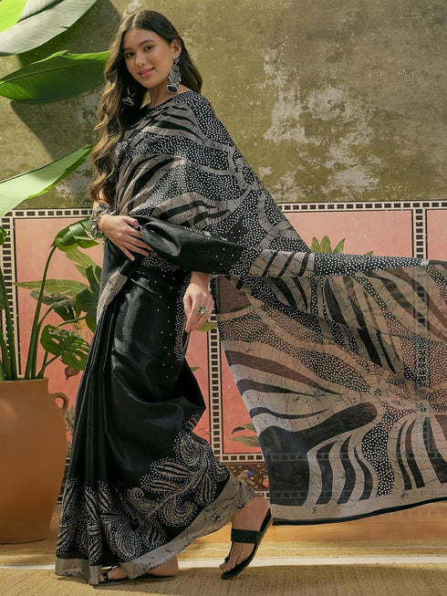 Vasthrlay Womens Printed Unstitched Beige Saree