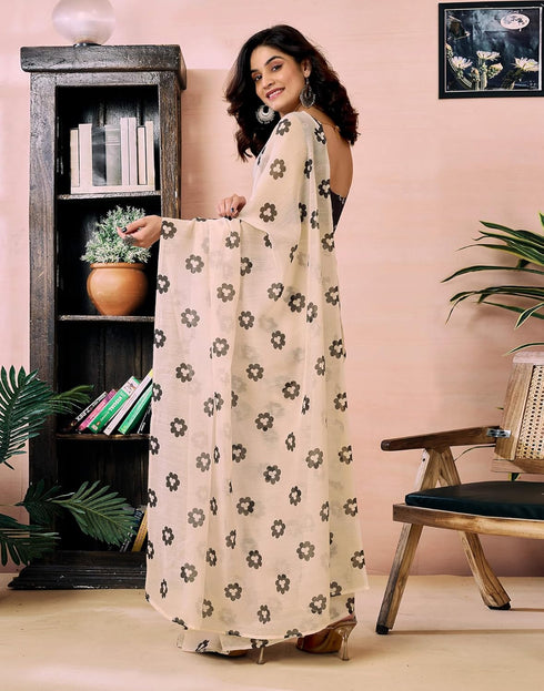 Vasthrlay Chanderi Printed Unstitched Orange Saree