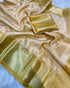 Vasthrlay Banarasi Kanjivaram Tissue Silk Cream and Gold Woven Zari Border Saree