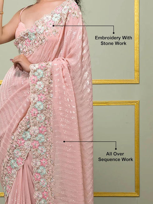 Vasthrlay Georgette Embroidery Unstitched Pink Ethnic Wear