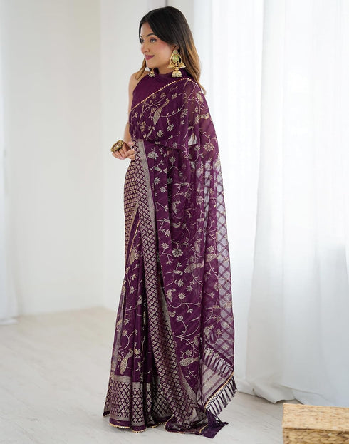 Vasthrlay Georgette Weaving Unstitched Red Saree
