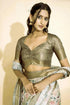 Vasthrlay Off White Textured Polyester Saree With Kalamkari Floral Panel| Zari Border And Unstitched Blouse Piece