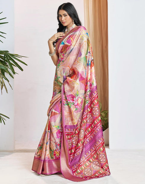 Vasthrlay Womens Printed Unstitched Beige Saree