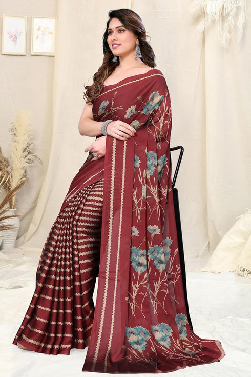 Vasthrlay Fashion Chiffon Printed Grey Ethnic Wear