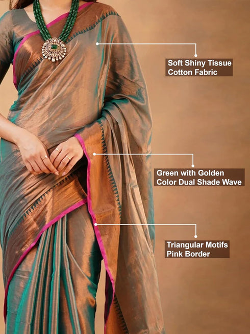 Vasthrlay Handloom Unstitched Green Ethnic Wear