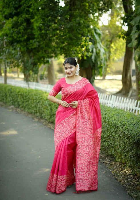 Vasthrlay Tussar Kalamkari Geometric Floral Design