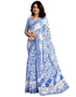 Vasthrlay Womens Printed White And Blue Saree With Unstitched Blouse Piece