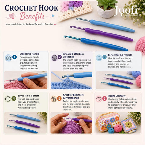 Crochet Hook with Soft Plastic Handle, Aluminium Knitting Needle, Weaving & Yarn Craft