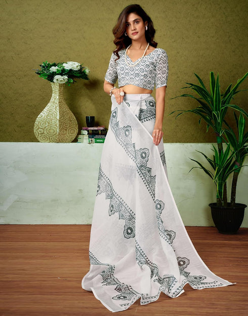 Vasthrlay Womens Cotton Printed Yellow Saree
