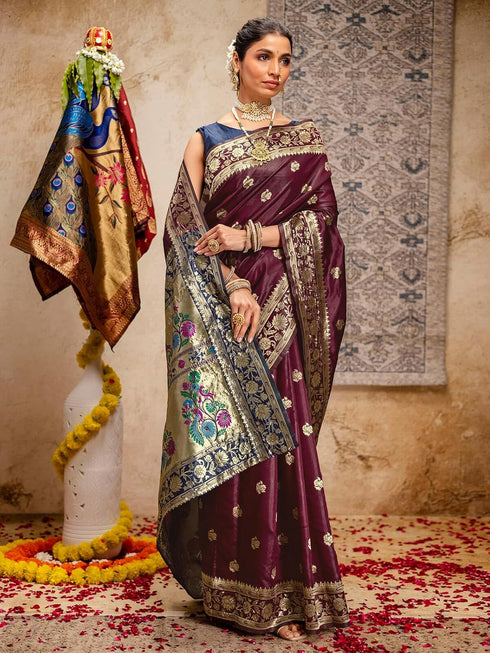 Vasthrlay Weaving Paithani Black Saree