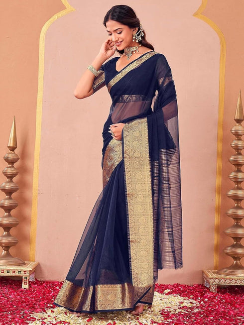 Vasthrlay Organza Jacquard Unstitched Light Green Saree