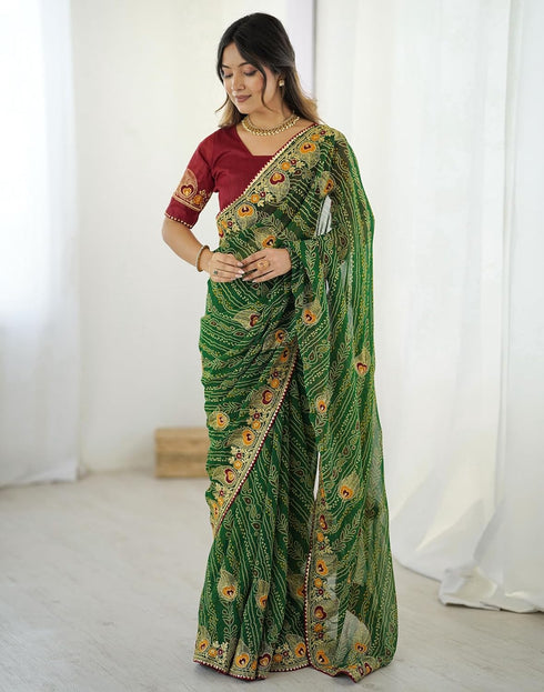 Vasthrlay Georgette Embroidery Unstitched Red Saree