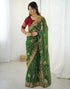 Vasthrlay Georgette Embroidery Green Saree With Unstitched Blouse Piece