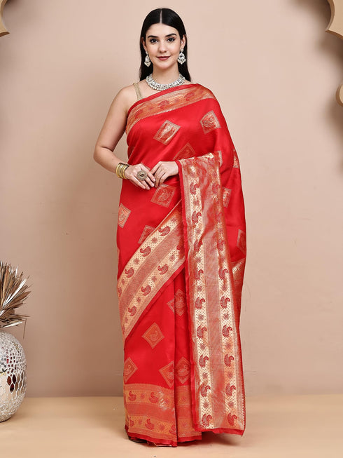 Vasthrlay Red Silk Saree