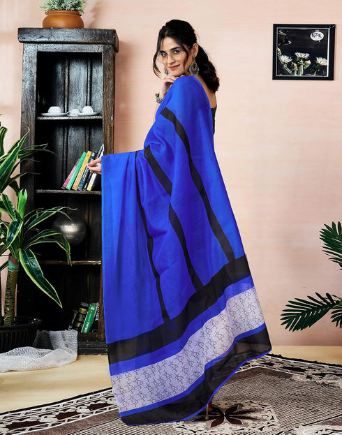 Vasthrlay Printed Chanderi Unstitched Teal Saree