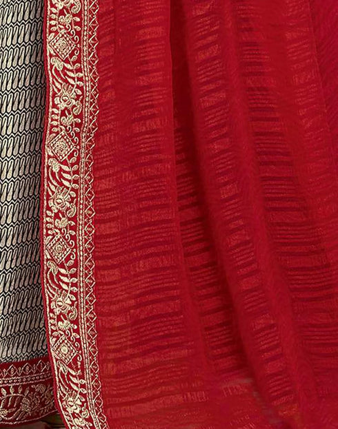 Vasthrlay Georgette Embroidery Unstitched Maroon Saree