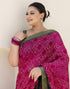 Vasthrlay Chiffon Bandhani Pink Saree With Black Unstitched Blouse Piece