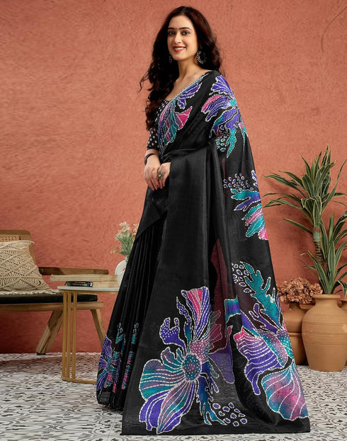 Vasthrlay Womens Printed Unstitched White Saree