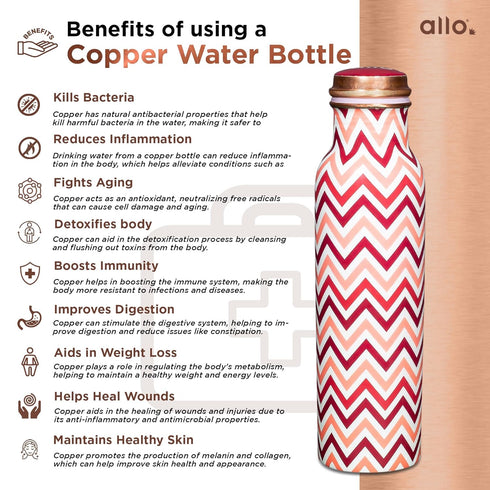 Copper Water Bottle 1 Litre Chevron Red