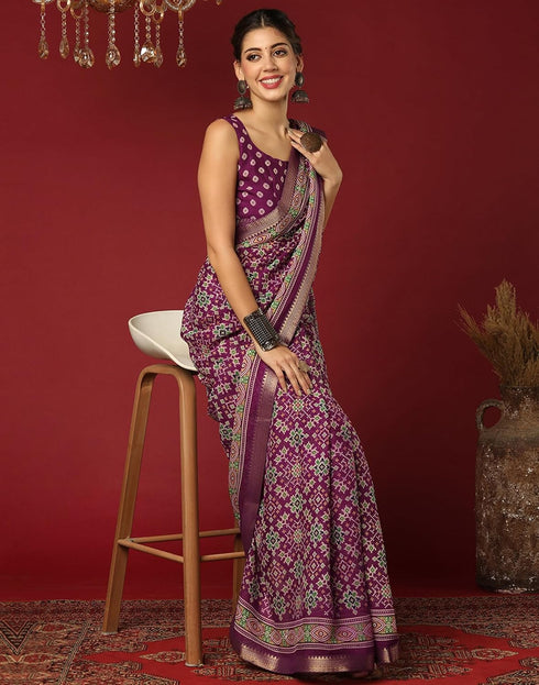 Vasthrlay Georgette Bandhani Unstitched Dark Green Saree
