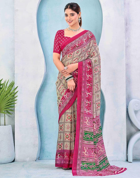 Vasthrlay Georgette Bandhani Unstitched Grey Saree