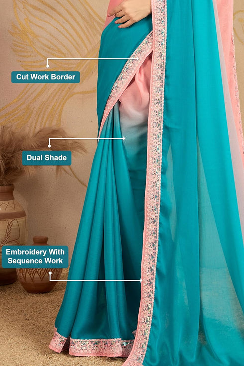 Vasthrlay Chiffon Embroidery Unstitched Turquoise Ethnic Wear