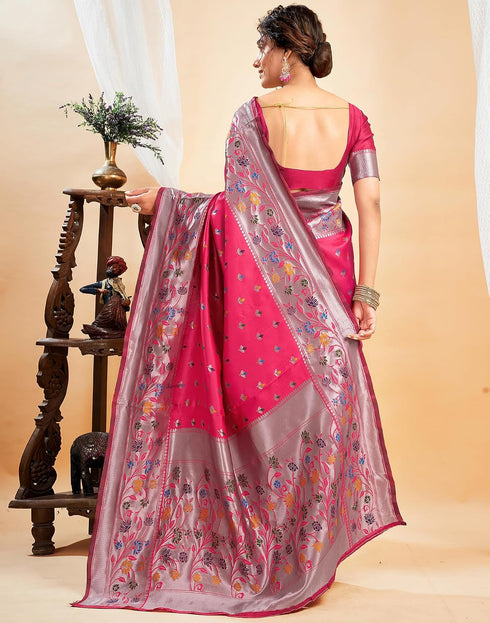 Vasthrlay Womens Paithani Turquoise Saree With Red Unstitched Blouse Piece