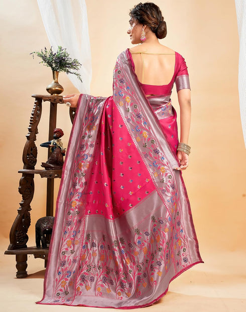Vasthrlay Womens Paithani Unstitched Pink Saree