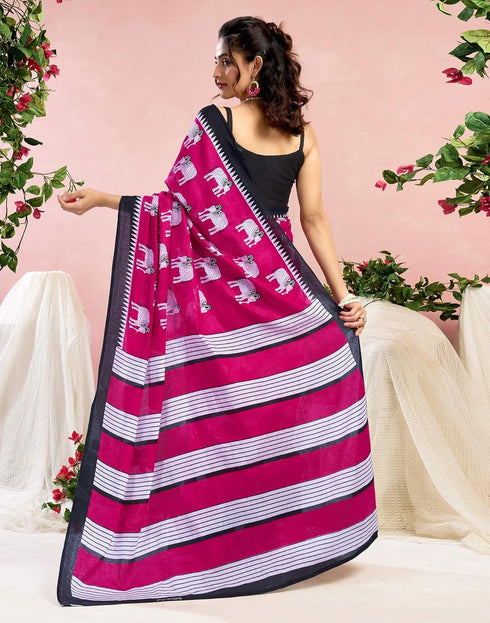 Vasthrlay Womens Printed Unstitched Green Saree